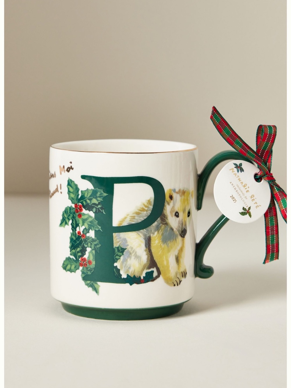 Anthropologie Stoneware Monogram Mug Nathalie Lete New Christmas Polar Bear